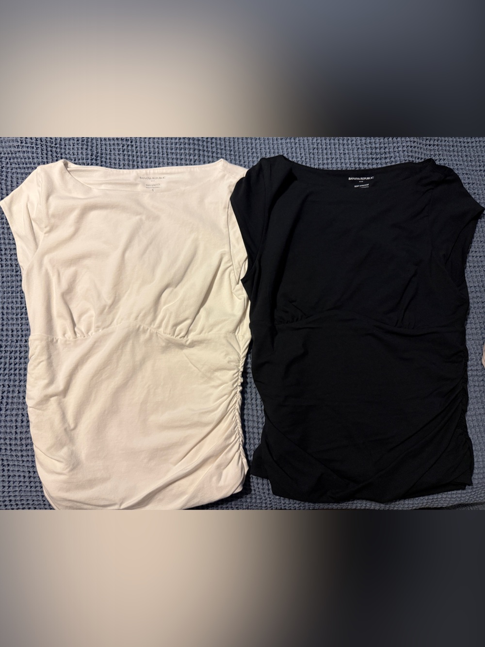 Banana Republic Black & Ivory Ruched-Side Tank Tops